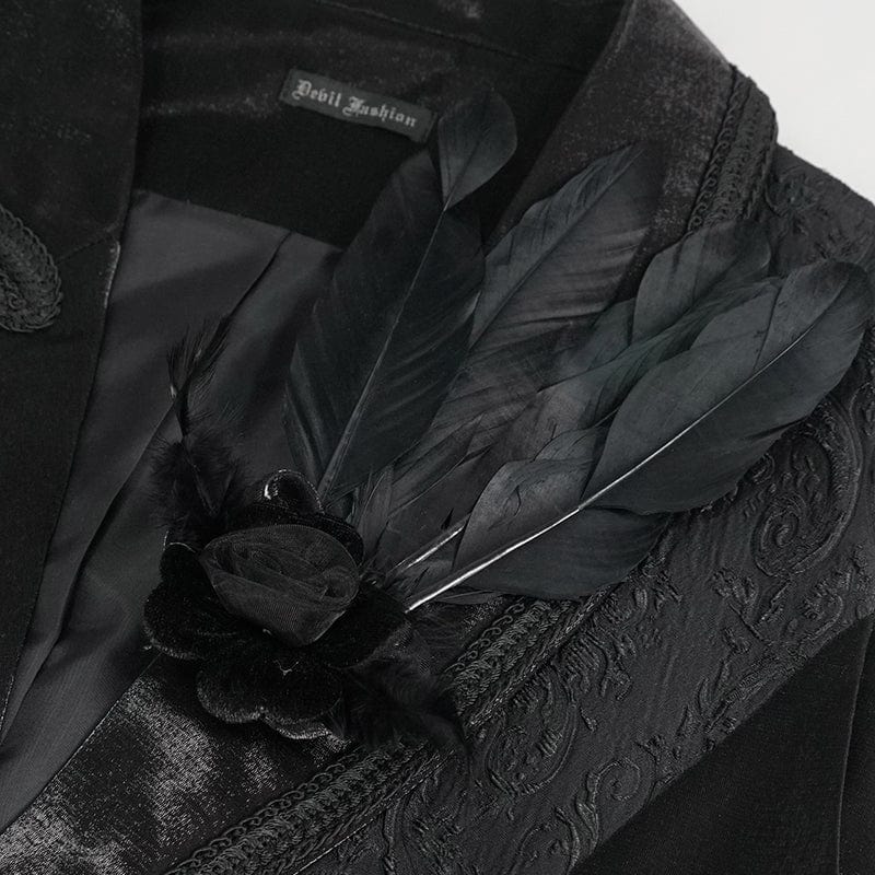 DEVIL FASHION Men's Gothic Feather Swallow-tailed Waistcoat Black