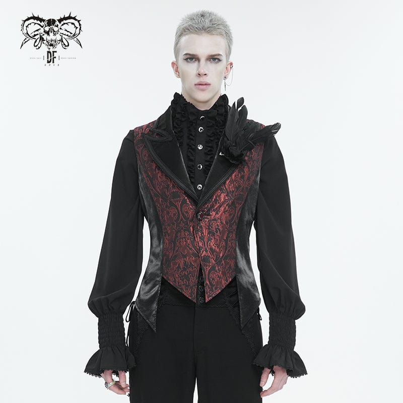 DEVIL FASHION Men's Gothic Feather Swallow-tailed Waistcoat Red
