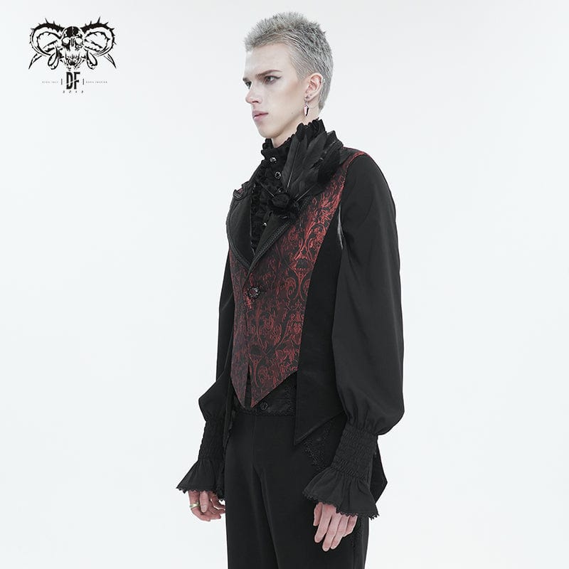 DEVIL FASHION Men's Gothic Feather Swallow-tailed Waistcoat Red