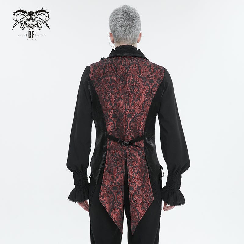 DEVIL FASHION Men's Gothic Feather Swallow-tailed Waistcoat Red