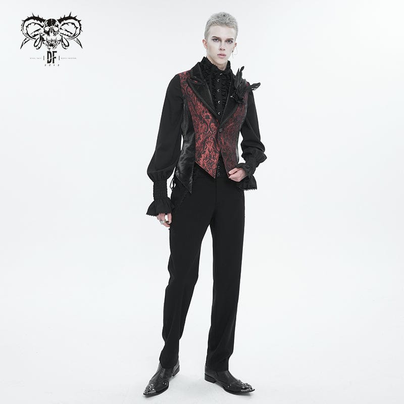 DEVIL FASHION Men's Gothic Feather Swallow-tailed Waistcoat Red