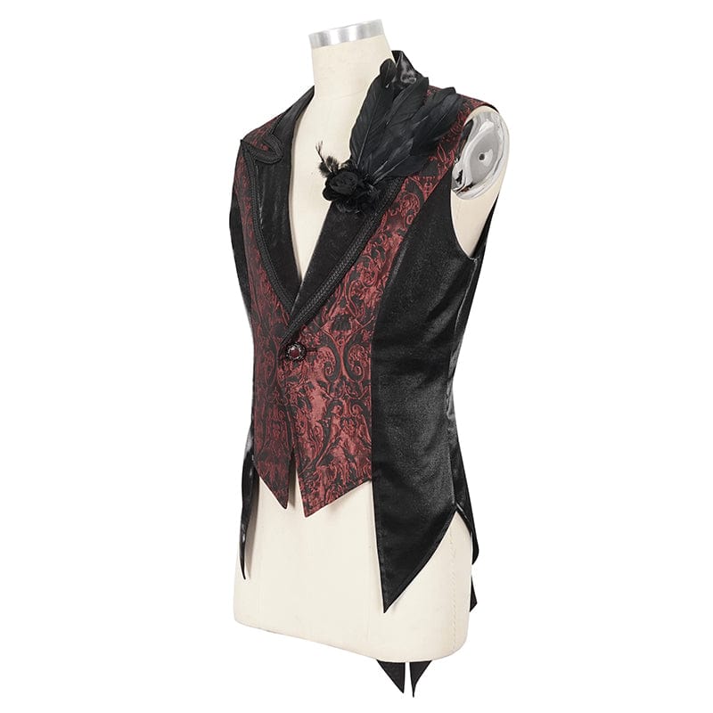Men's Gothic Feather Swallow-tailed Waistcoat Red – Punk Design