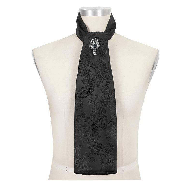 DEVIL FASHION Men's Gothic Floral Printed Crystal Stone Necktie Black