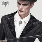 DEVIL FASHION Men's Gothic Floral Printed Crystal Stone Necktie White