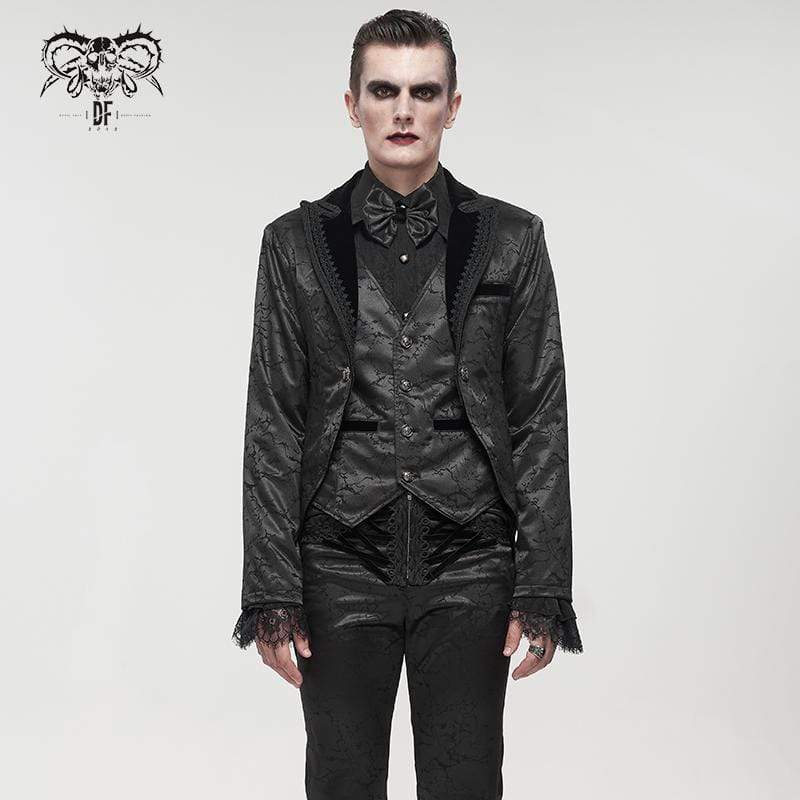DEVIL FASHION Men's Gothic Floral Swallow-tailed Coat Black