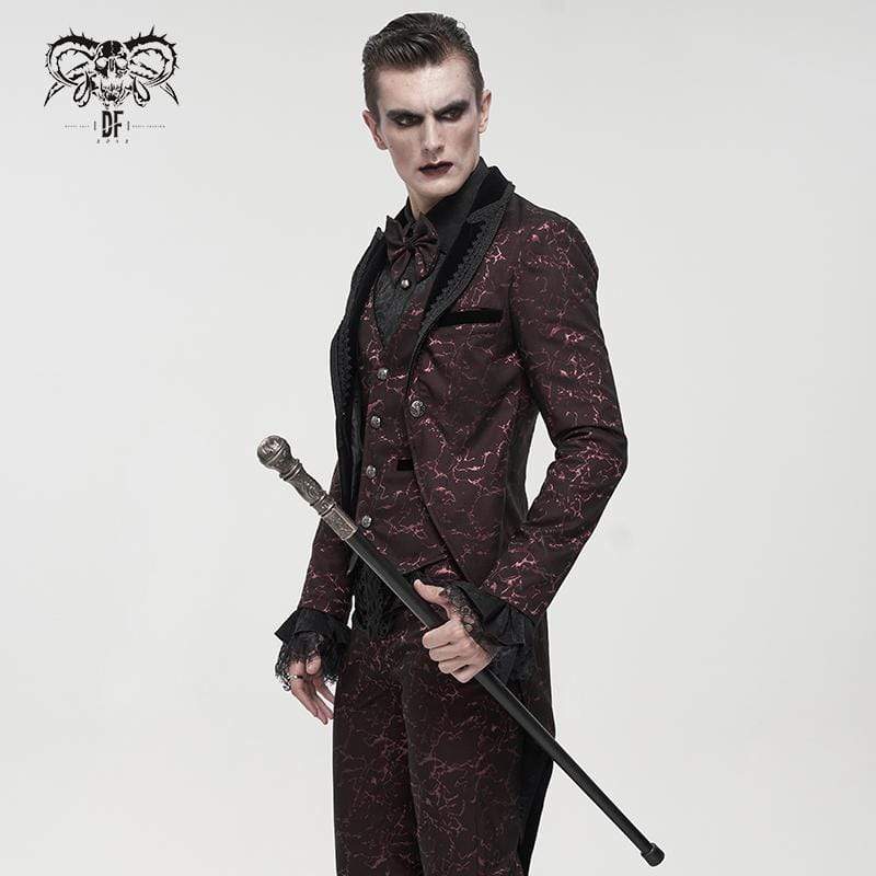 DEVIL FASHION Men's Gothic Floral Swallow-tailed Coat Red