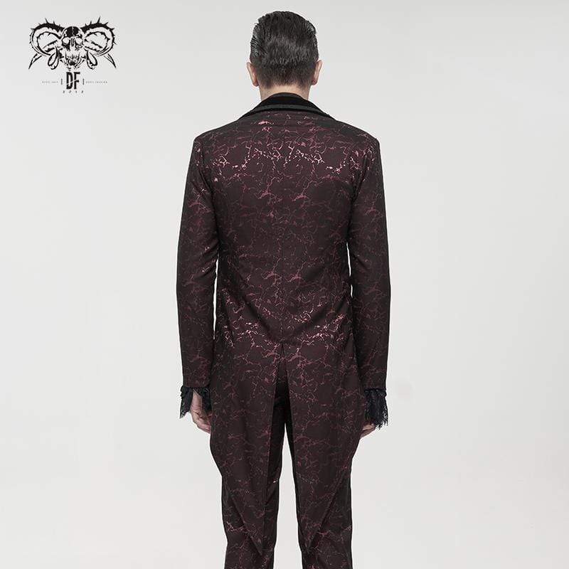 DEVIL FASHION Men's Gothic Floral Swallow-tailed Coat Red