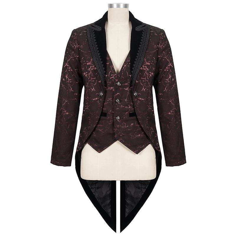 Abrigo gótico floral con cola de golondrina para hombre DEVIL FASHION rojo