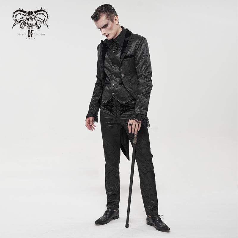 DEVIL FASHION Men's Gothic Floral Zipper Pants Black