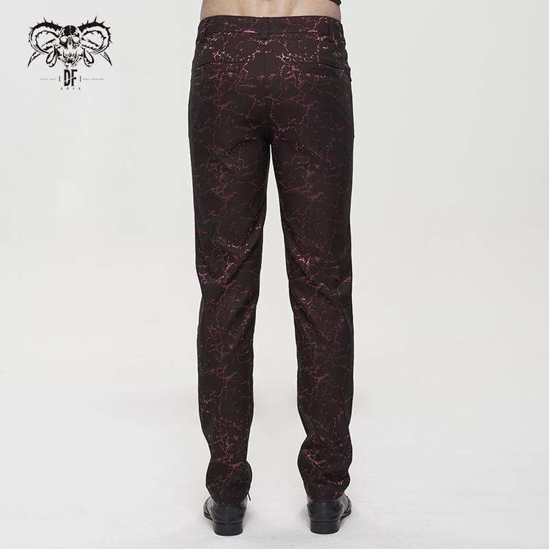 DEVIL FASHION Men's Gothic Floral Zipper Pants Red