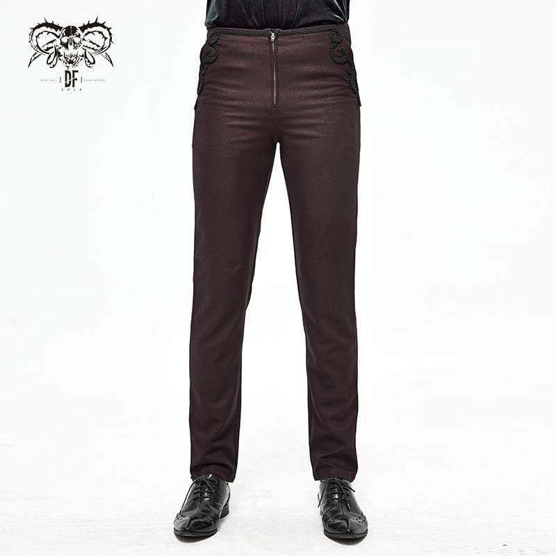 Men's Gothic Front Zip Suit Pants Dark Red