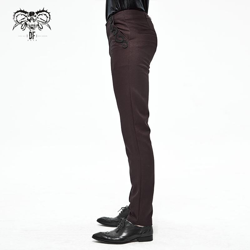 Men's Gothic Front Zip Suit Pants Dark Red