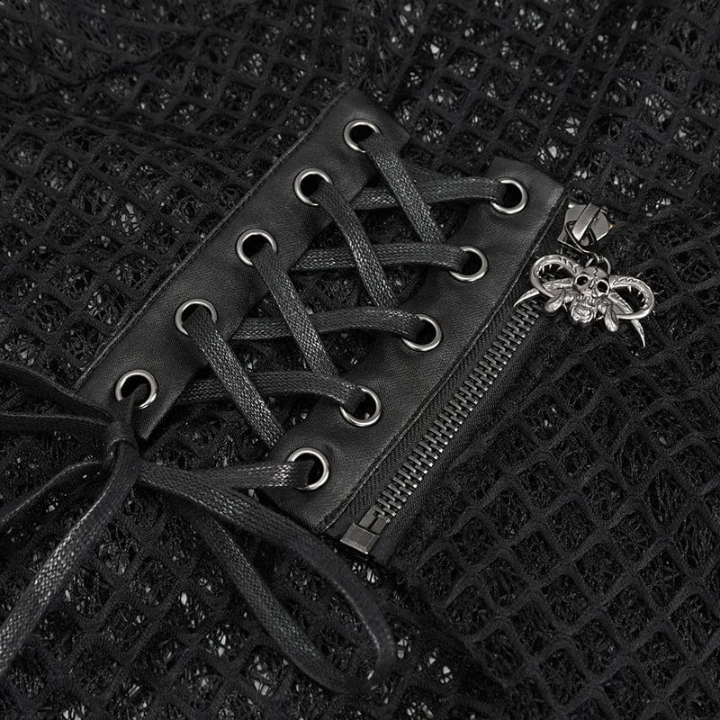 DEVIL FASHION Men's Gothic Irregular Mesh Cloak with Hood