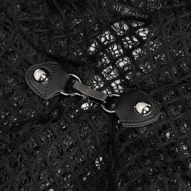 DEVIL FASHION Men's Gothic Irregular Mesh Cloak with Hood