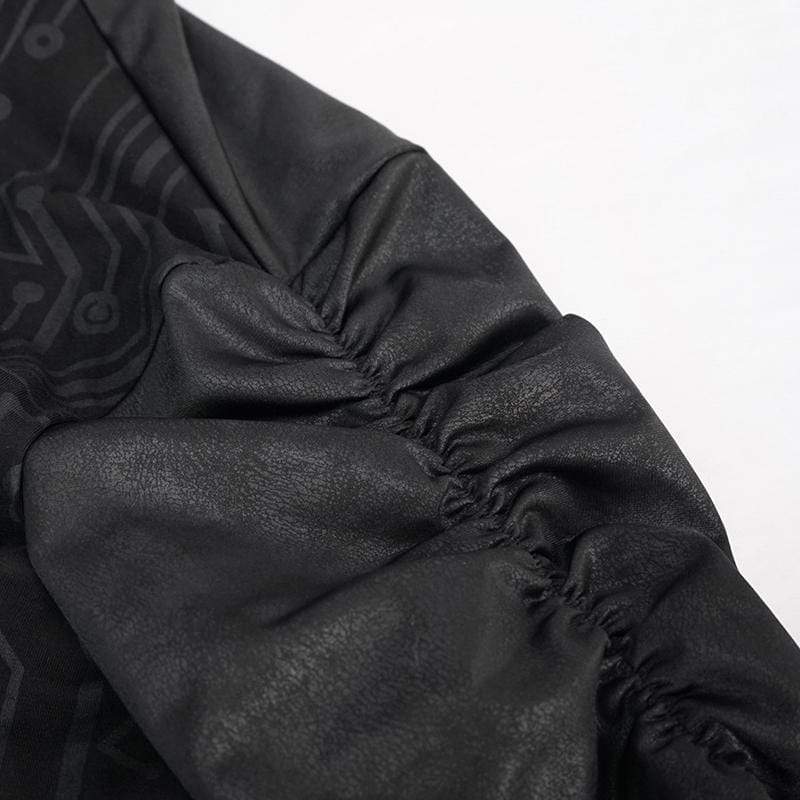 Men's Gothic Irregular Ruched Black Long Jacket with Hood