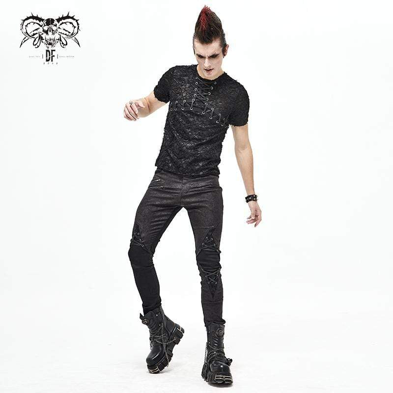 Men's Gothic Lace-Up Lace Short Sleeved Shirts