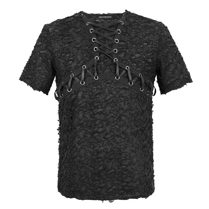 Men's Gothic Lace-Up Lace Short Sleeved Shirts