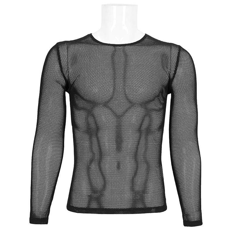 INCERUN Men's Fishnet Sheer Long Sleeve T-Shirt – Punk Clubwear Top