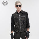 DEVIL FASHION Herren-Weste im Gothic-Stil, Netzstoff, mit Nieten, Used-Look