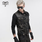 DEVIL FASHION Herren-Weste im Gothic-Stil, Netzstoff, mit Nieten, Used-Look