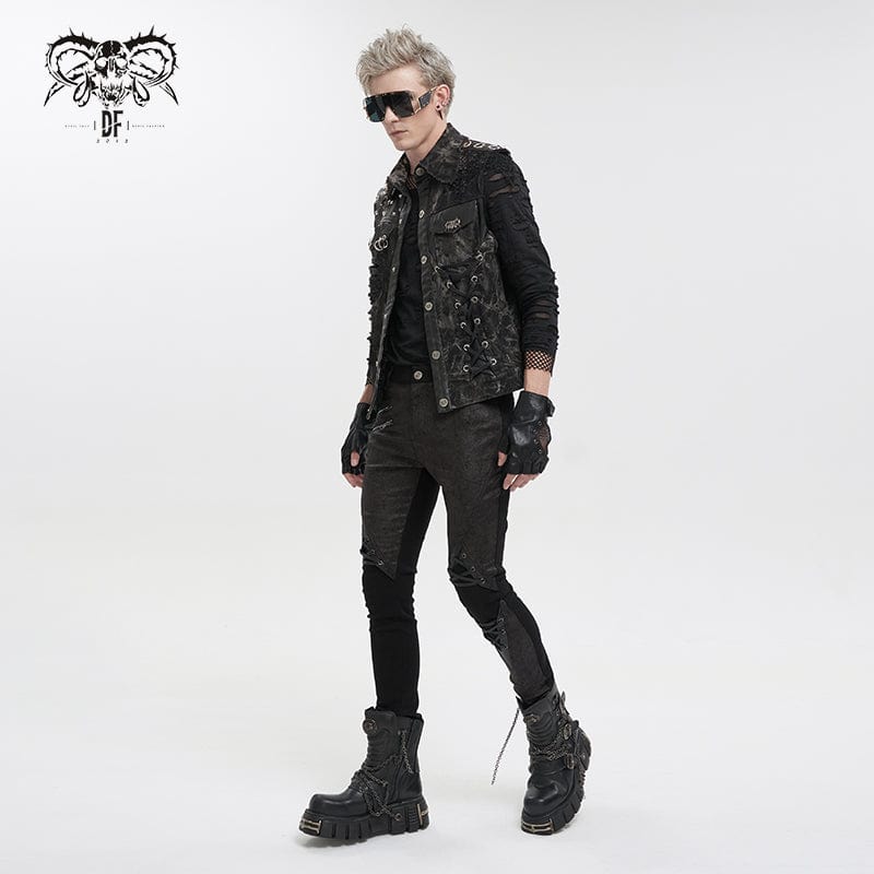 DEVIL FASHION Herren-Weste im Gothic-Stil, Netzstoff, mit Nieten, Used-Look