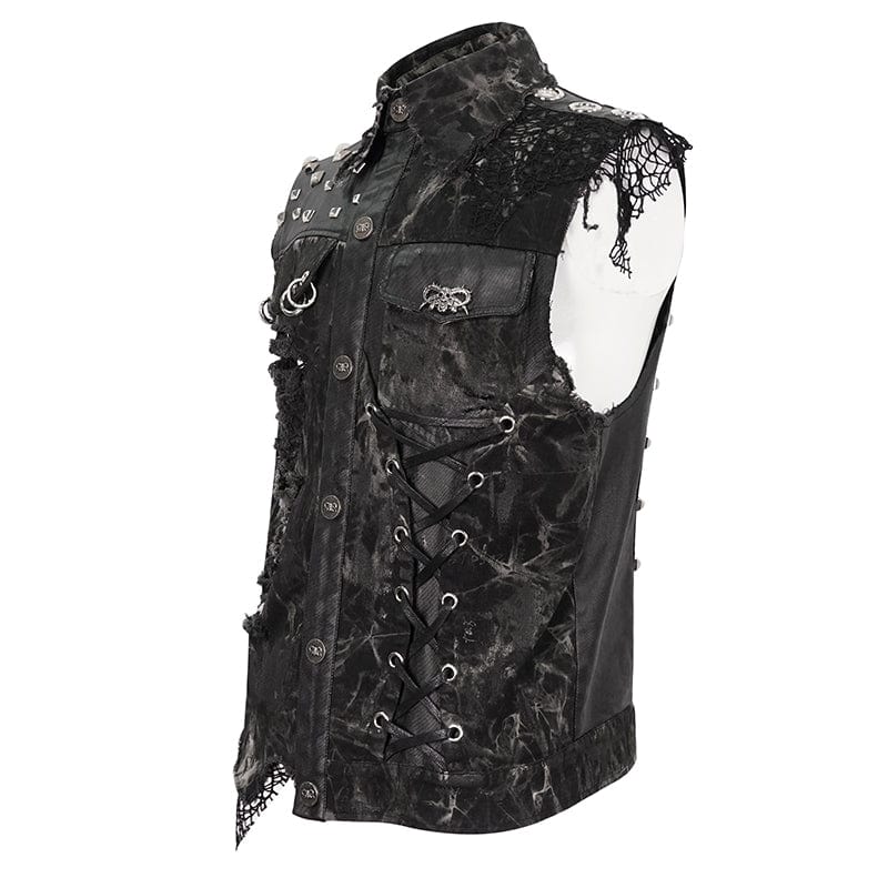 DEVIL FASHION Herren-Weste im Gothic-Stil, Netzstoff, mit Nieten, Used-Look