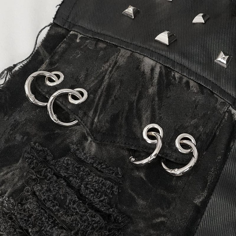 DEVIL FASHION Herren-Weste im Gothic-Stil, Netzstoff, mit Nieten, Used-Look