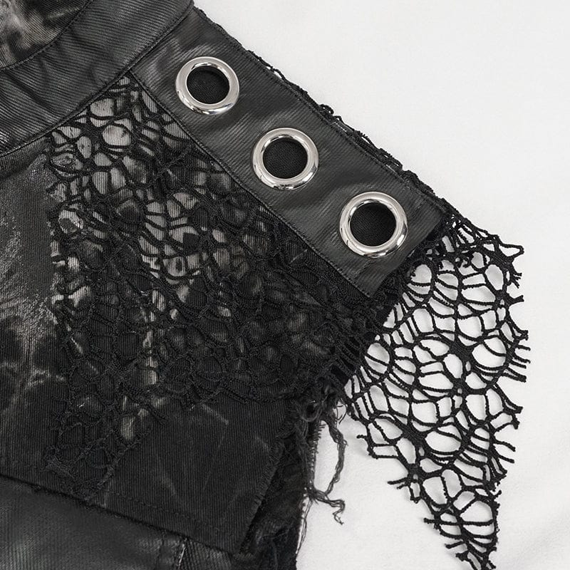 DEVIL FASHION Herren-Weste im Gothic-Stil, Netzstoff, mit Nieten, Used-Look