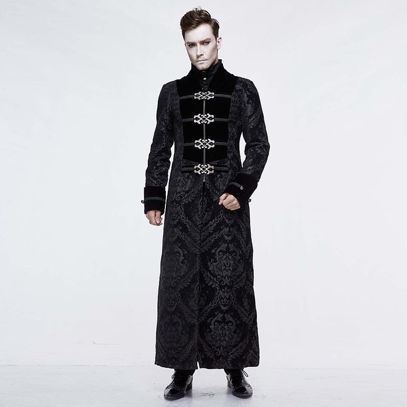 DEVIL FASHION Men's Gothic Plunging Totem Embroidered Long Coat