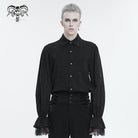 DEVIL FASHION Men's Gothic Puff Sleeved Lace Hem Shirt Black