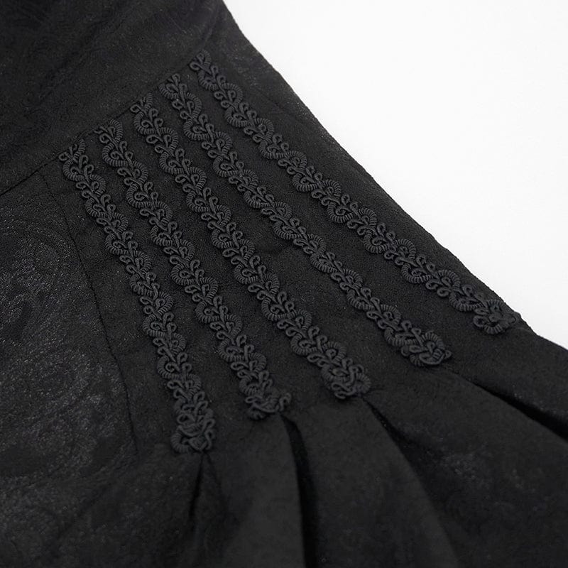 DEVIL FASHION Men's Gothic Puff Sleeved Lace Hem Shirt Black