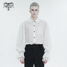DEVIL FASHION Men's Gothic Puff Sleeved Lace Hem Shirt White