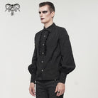 DEVIL FASHION Men's Gothic Puff Sleeved Lace Splice Shirt Black