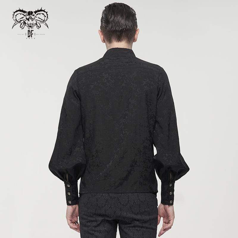 DEVIL FASHION Men's Gothic Puff Sleeved Lace Splice Shirt Black