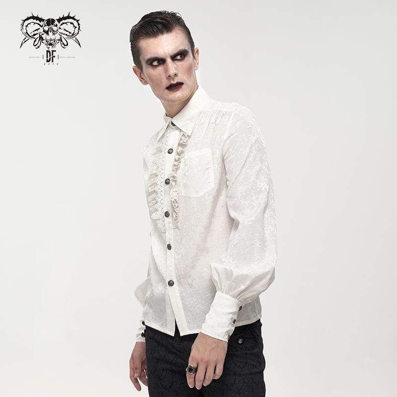 gothic white dress shirt men Men's Gothic Puff Sleeved Lace Splice Shirt White – Punk Design