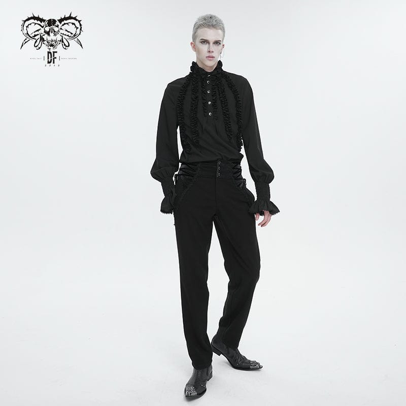 DEVIL FASHION Men's Gothic Puff Sleeved Ruffled Shirt Black