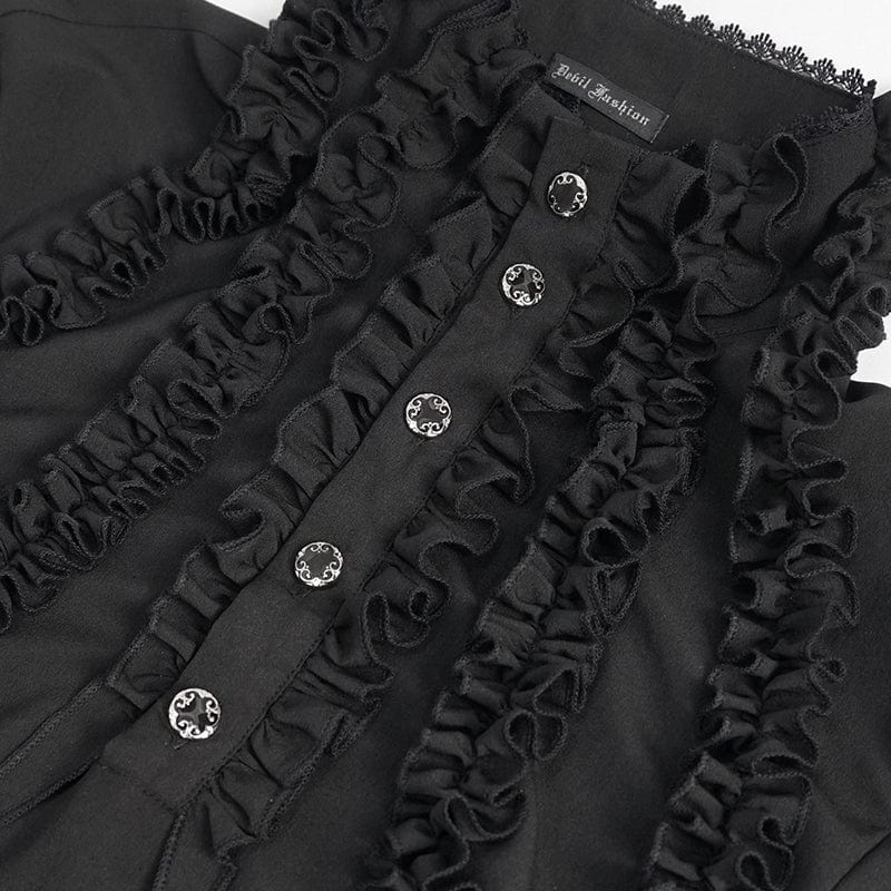 DEVIL FASHION Men's Gothic Puff Sleeved Ruffled Shirt Black