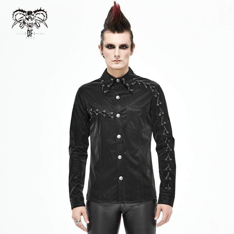Men's Gothic Punk Chain Faux Leather Black Shirt