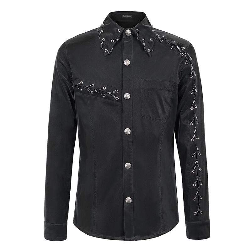 Men's Gothic Punk Chain Faux Leather Black Shirt