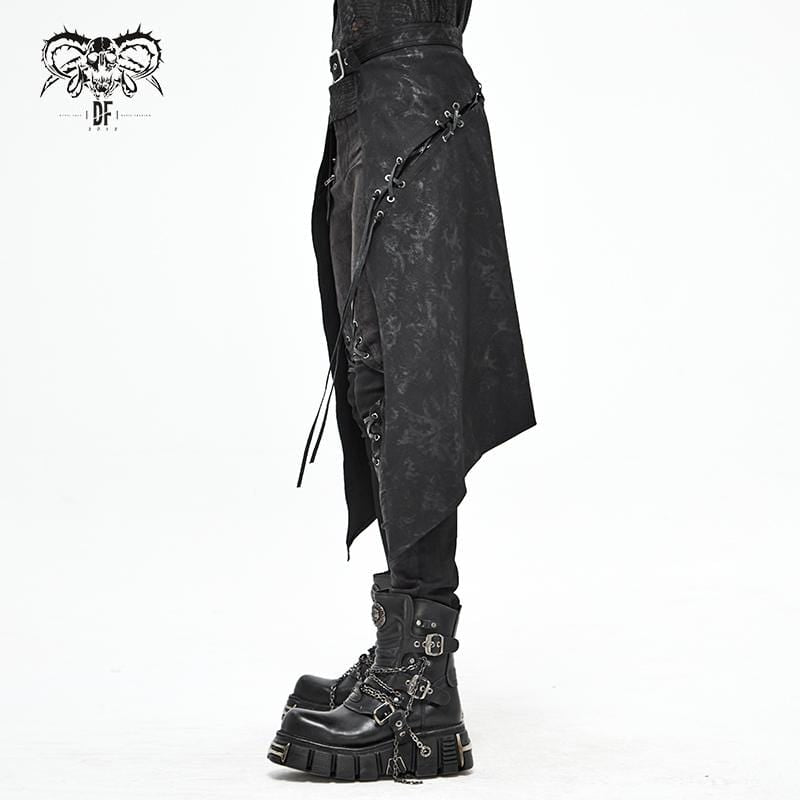 Men's Gothic Punk Irregular Buckle Black Skirt