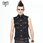 Men's Gothic Punk Ripped Turndown Collar Black Shirt with Irregular Hem
