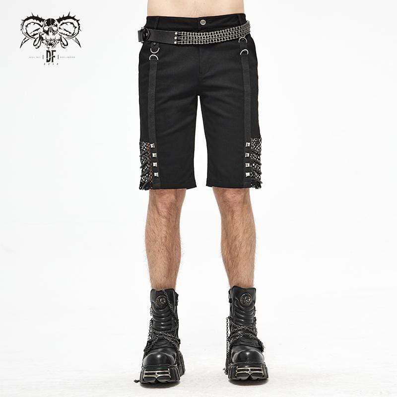 Men's Gothic Punk Rivets Mesh Black Shorts