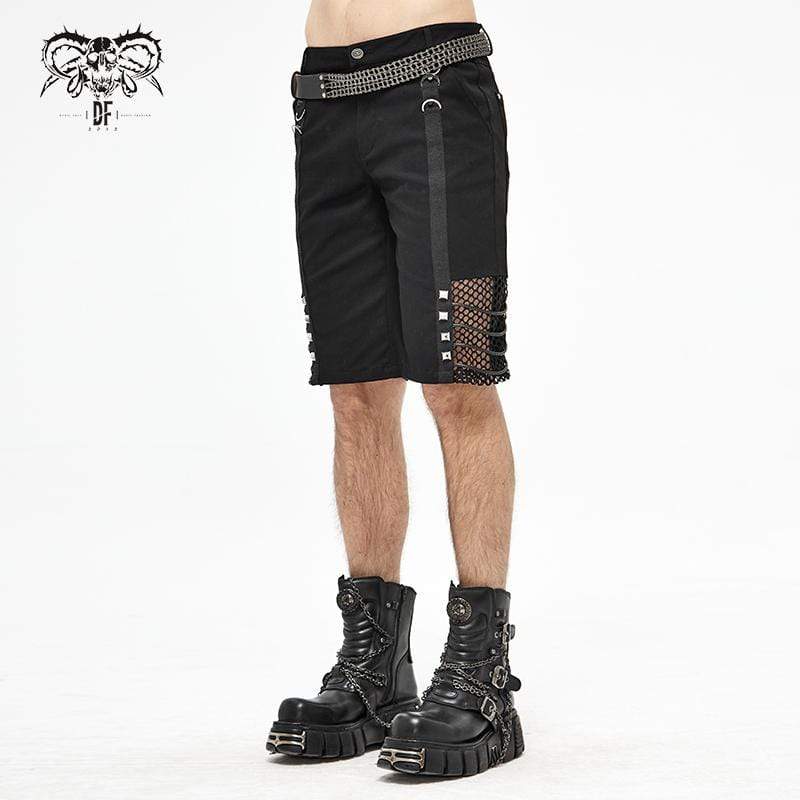 Men's Gothic Punk Rivets Mesh Black Shorts