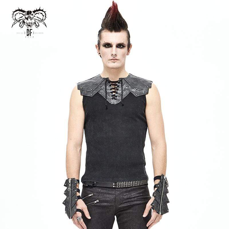 Men's Gothic Punk Slim Fitted Lace-Up Tank Tops Black