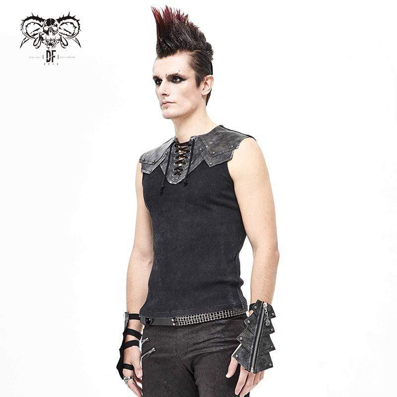 Men's Gothic Punk Slim Fitted Lace-Up Tank Tops Black