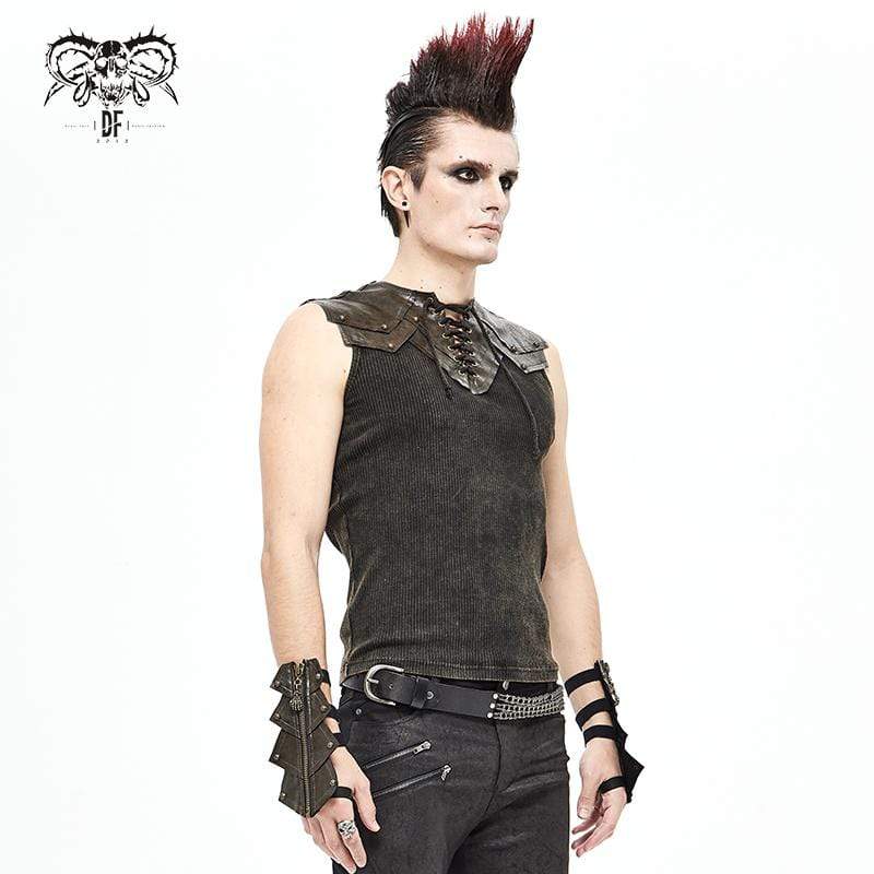 Men's Gothic Punk Slim Fitted Lace-Up Tank Tops Brown