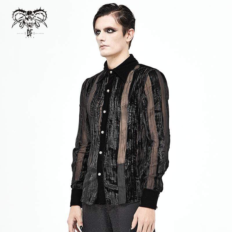 Men's Gothic Punk Stripe Sheer Black Shirt