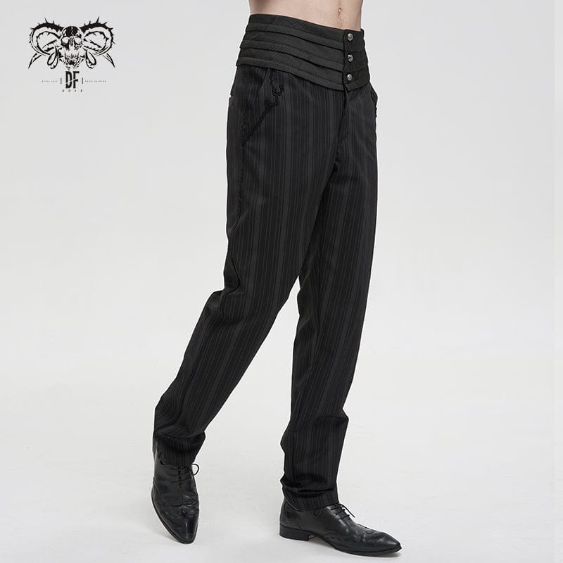 DEVIL FASHION Men's Gothic Ribbed High-waisted Pants Black