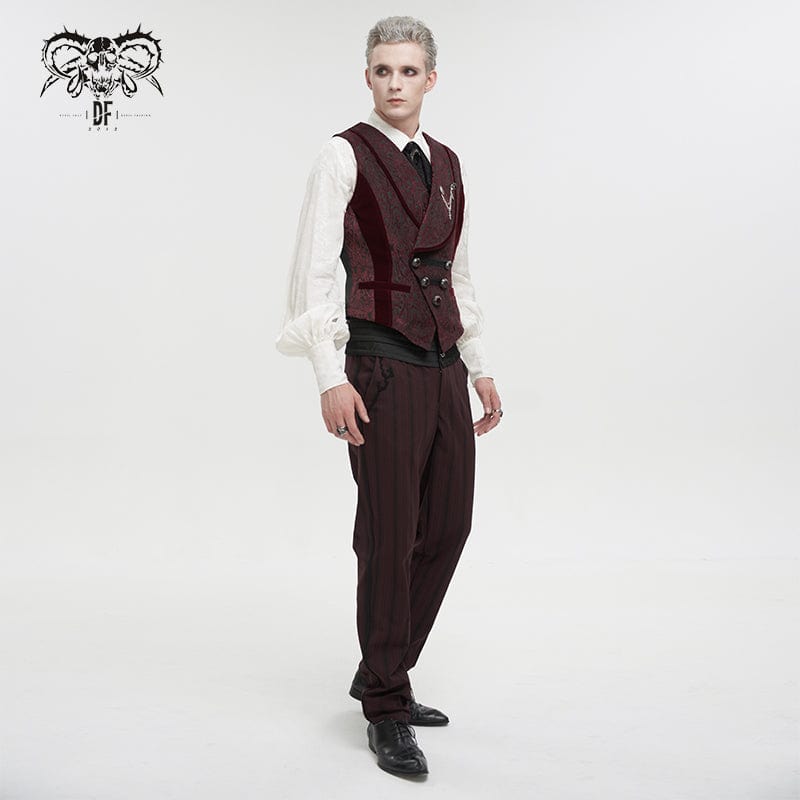 DEVIL FASHION Men's Gothic Ribbed High-waisted Pants Red
