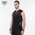 DEVIL FASHION Men's Gothic Skull Mesh Splice Chain Tank Top with Hood